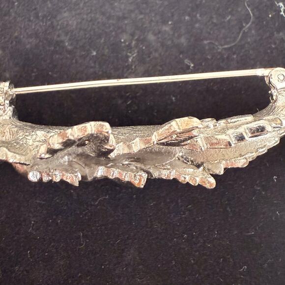Vintage Estate Silver Tone Folded Leaf Brooch Textured Finish Pin Closure - Picture 12 of 16